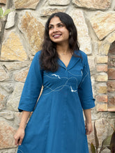Blue wings Hand Embroidered Cotton Flax Dress (Pre-LAunch)