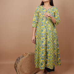 Green Print With Neck Embroidered Kurta Duppatta Set