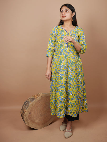 Green Print With Neck Embroidered Kurta Duppatta Set