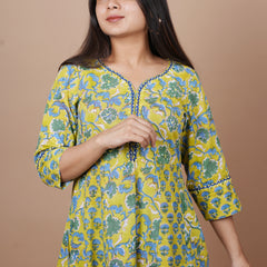 Green Print With Neck Embroidered Kurta Duppatta Set