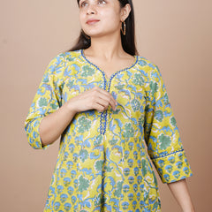 Green Print With Neck Embroidered Kurta Duppatta Set
