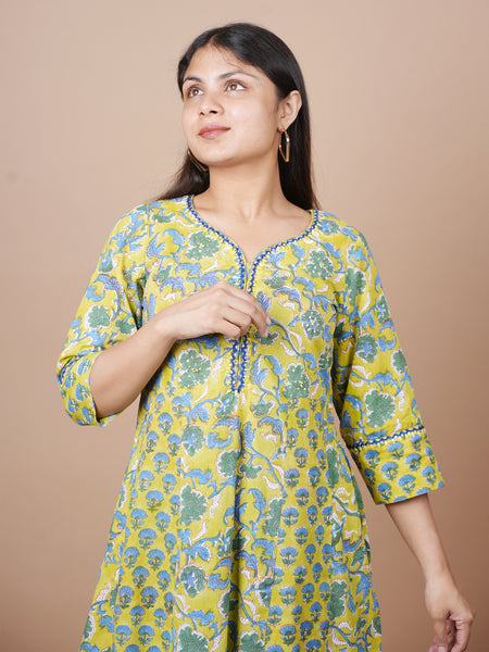Green Print With Neck Embroidered Kurta Duppatta Set