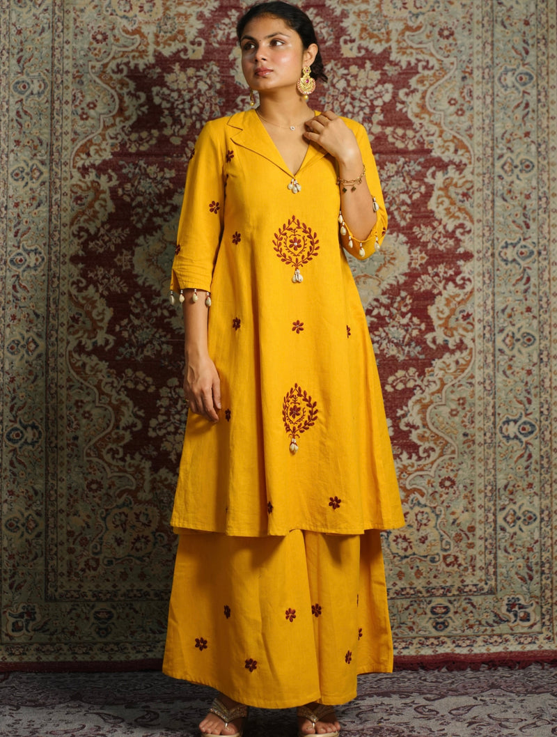 ROOP-Handcrafted Chikankari Flared Dress &Palazzo (Pre Launch)
