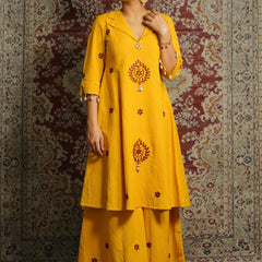 ROOP-Handcrafted Chikankari Flared Dress &Palazzo (Pre Launch)