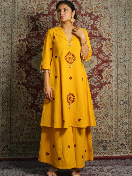 ROOP-Handcrafted Chikankari Flared Dress &Palazzo (Pre Launch)