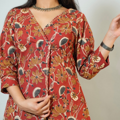 Meera Hand Block Printed Angrakha Pattern Kurta With Hand Embroidery Details