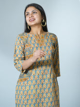 Adweta Sanganeri Hand Block Printed Pocket Styled officewear Kurta detailed with kantha Embroidery