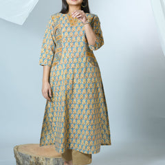 Adweta Sanganeri Hand Block Printed Pocket Styled officewear Kurta detailed with kantha Embroidery