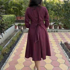 Wings In Wine Hand Embroidery Cotton Flax Dress