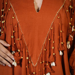 MITTI-Terracotta Embellished Dress cum Kurta Palazzo Set