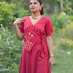 Aarohi Cotton Flax Skirt Top Set | Shell Embellished Wrap Top