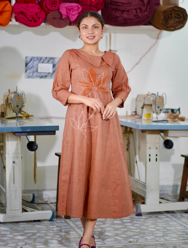 Cotton Gingham Gulnaar Dress With Appliqué Details