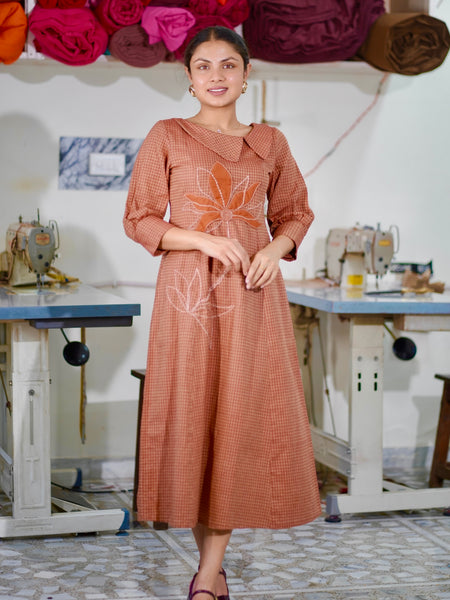 Cotton Gingham Gulnaar Dress With Appliqué Details
