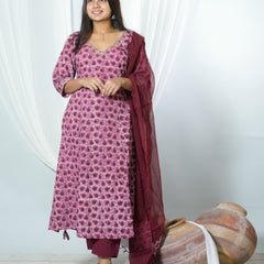 Trinetra Hand Block Printed Cotton Kurta Dupatta Set