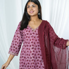 Trinetra Hand Block Printed Cotton Kurta Dupatta Set