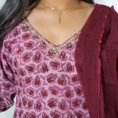 Trinetra Hand Block Printed Cotton Kurta Dupatta Set