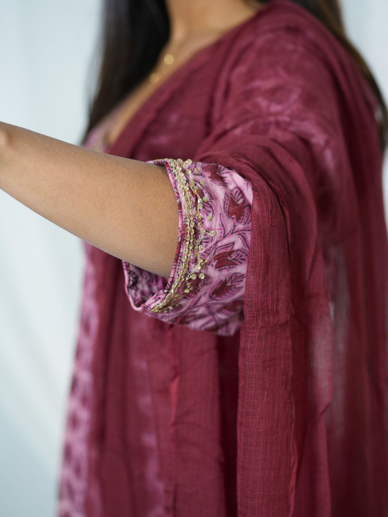 Trinetra Hand Block Printed Cotton Kurta Dupatta Set