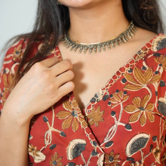 Meera Hand Block Printed Angrakha Pattern Kurta With Hand Embroidery Details