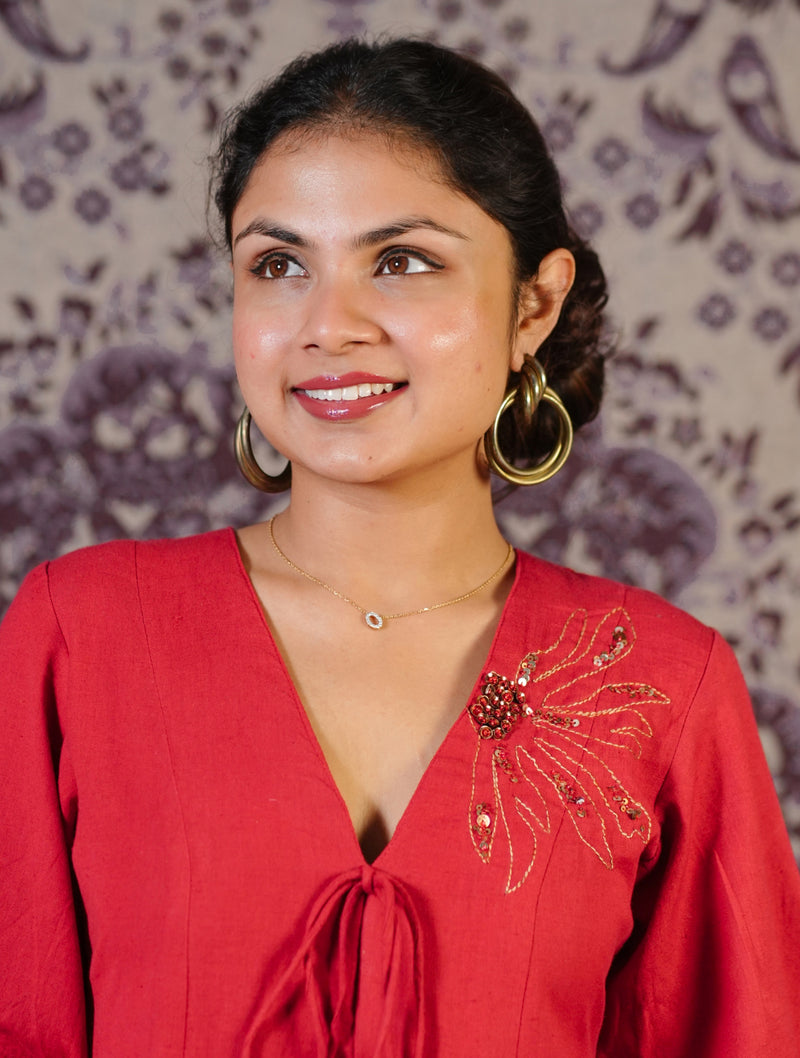 Surajmukhi Red Hand Embroidered Co-ord Set with Palazzo