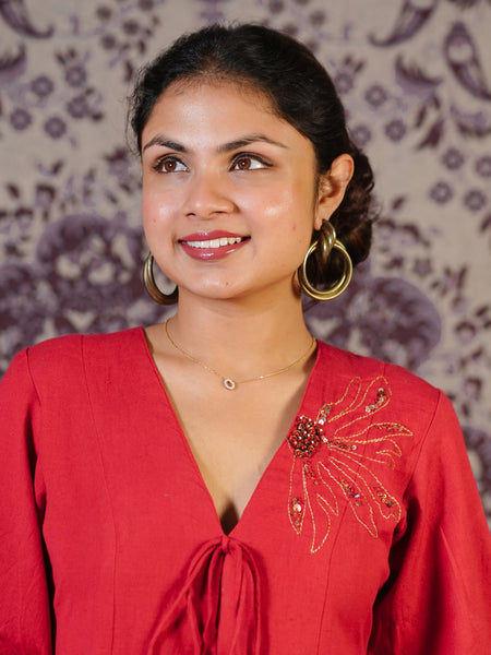Surajmukhi Red Hand Embroidered Co-ord Set with Palazzo