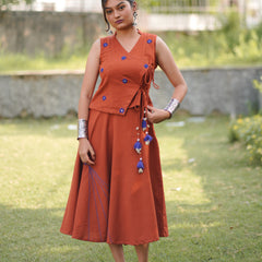 Rangoli — Cotton Flax Embroidered Skirt & Wrap Top Set
