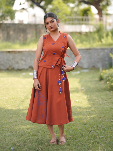 Rangoli — Cotton Flax Embroidered Skirt & Wrap Top Set