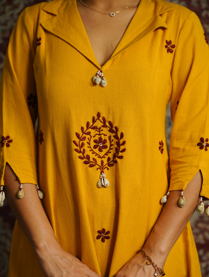 ROOP-Handcrafted Chikankari Flared Dress &Palazzo (Pre Launch)