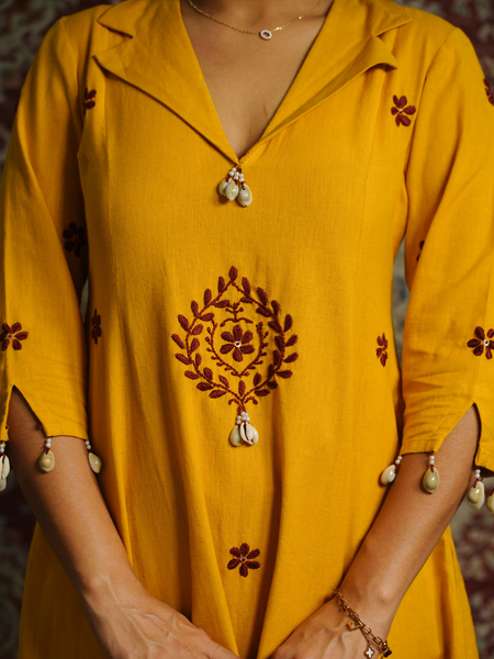 ROOP-Handcrafted Chikankari Flared Dress &Palazzo (Pre Launch)