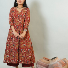 Meera Hand Block Printed Angrakha Pattern Kurta With Hand Embroidery Details