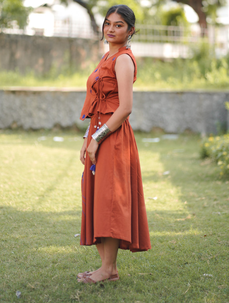 Rangoli — Cotton Flax Embroidered Skirt & Wrap Top Set