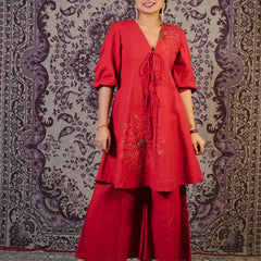 Surajmukhi Red Hand Embroidered Co-ord Set with Palazzo