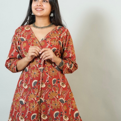 Meera Hand Block Printed Angrakha Pattern Kurta With Hand Embroidery Details