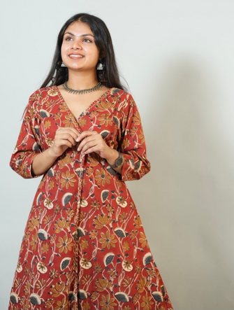 Meera Hand Block Printed Angrakha Pattern Kurta With Hand Embroidery Details