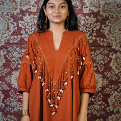 MITTI-Terracotta Embellished Dress cum Kurta Palazzo Set