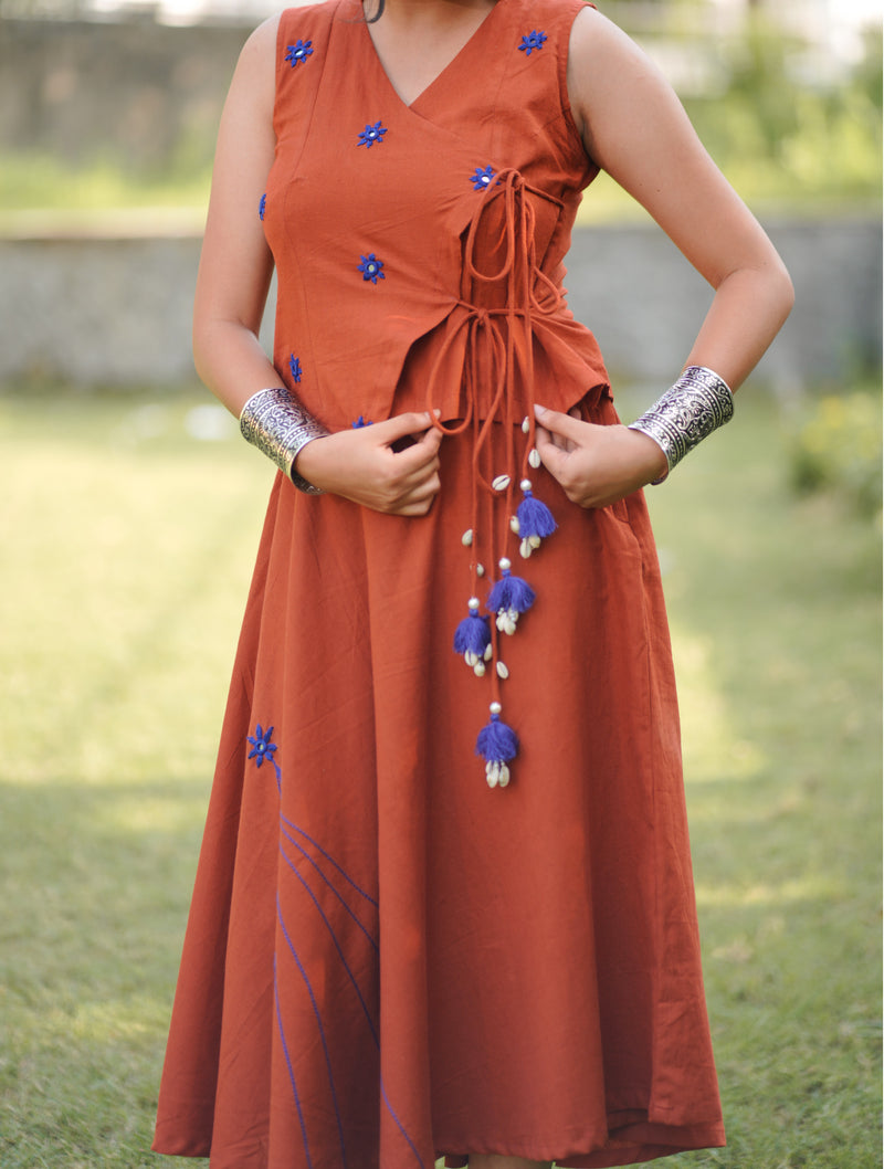 Rangoli — Cotton Flax Embroidered Skirt & Wrap Top Set
