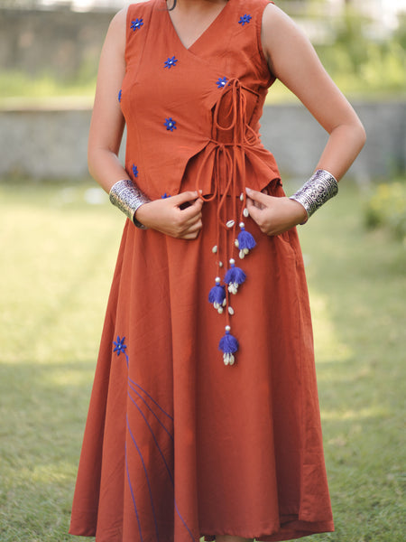 Rangoli — Cotton Flax Embroidered Skirt & Wrap Top Set