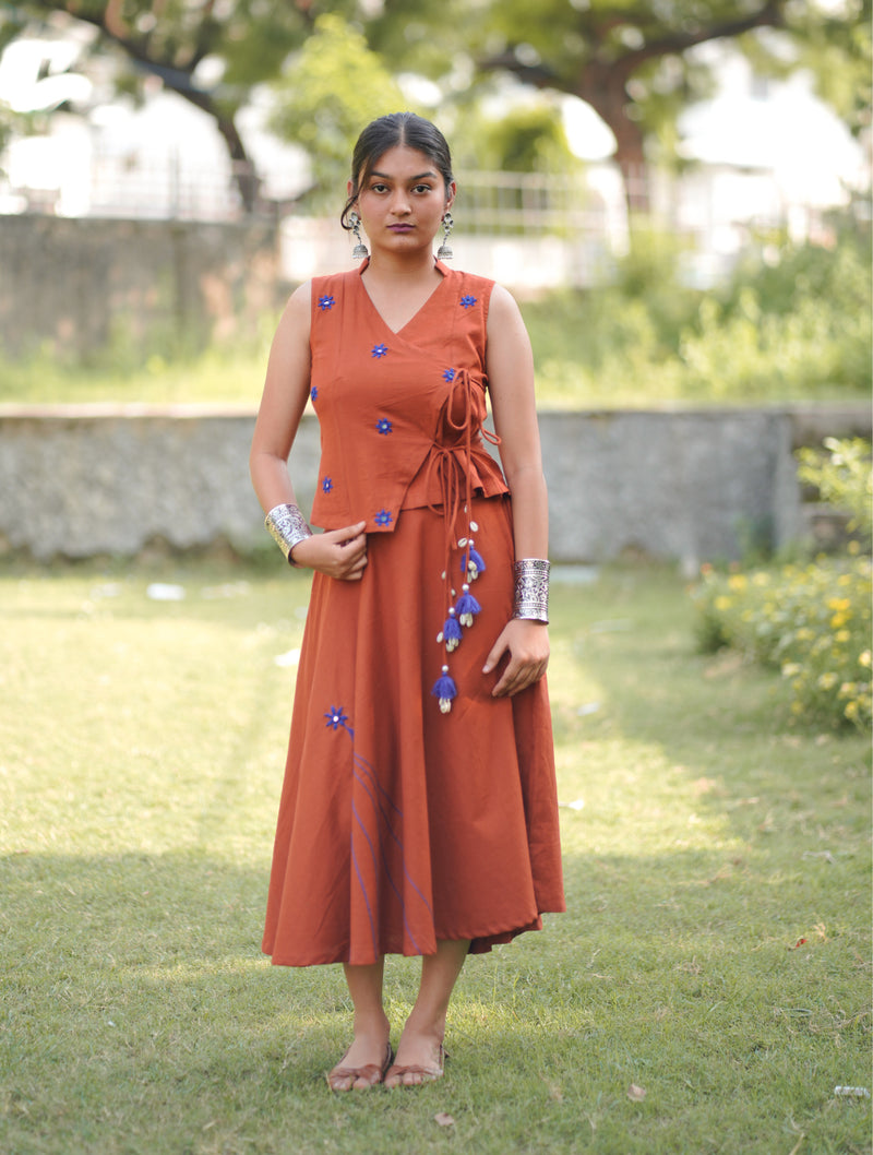 Rangoli — Cotton Flax Embroidered Skirt & Wrap Top Set