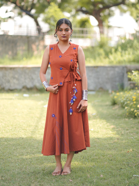 Rangoli — Cotton Flax Embroidered Skirt & Wrap Top Set
