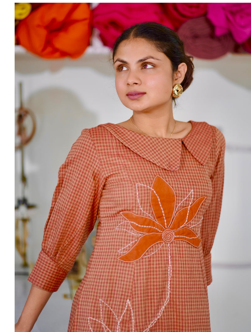 Cotton Gingham Gulnaar Dress With Appliqué Details