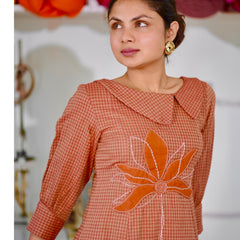 Cotton Gingham Gulnaar Dress With Appliqué Details