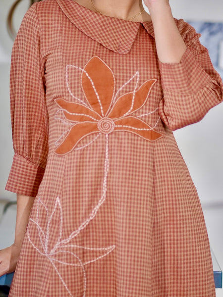 Cotton Gingham Gulnaar Dress With Appliqué Details