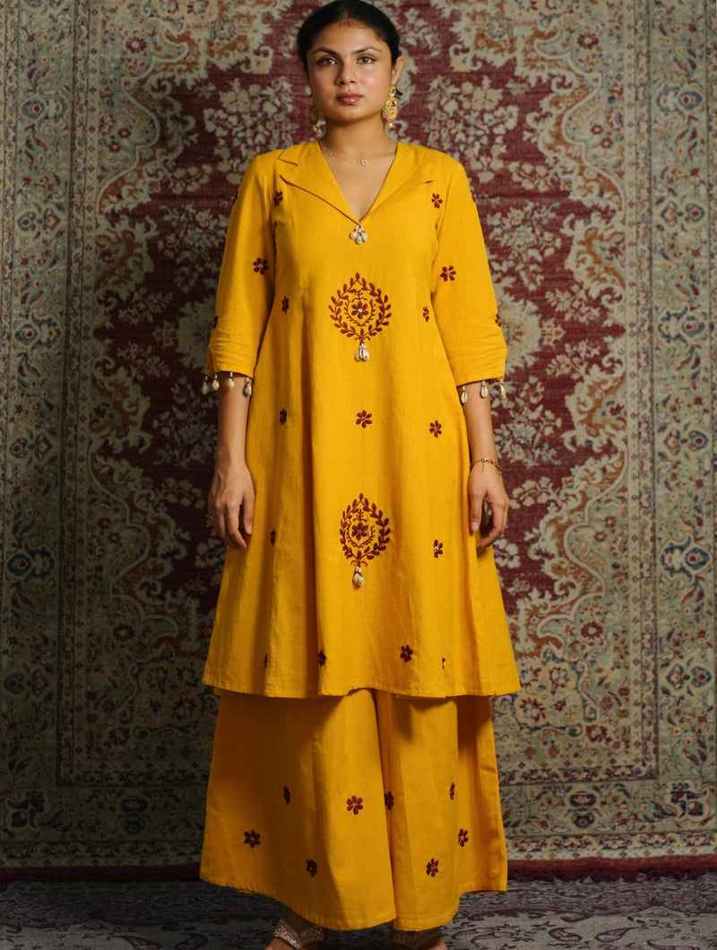 ROOP-Handcrafted Chikankari Flared Dress &Palazzo (Pre Launch)