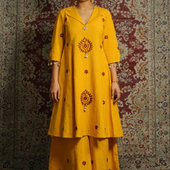 ROOP-Handcrafted Chikankari Flared Dress &Palazzo (Pre Launch)