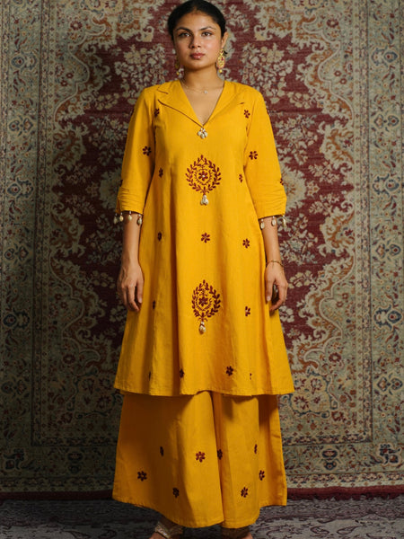 ROOP-Handcrafted Chikankari Flared Dress &Palazzo (Pre Launch)