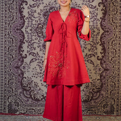 Surajmukhi Red Hand Embroidered Co-ord Set with Palazzo