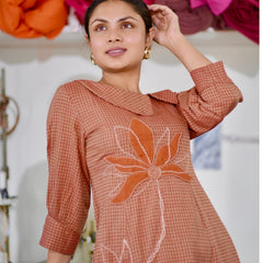 Cotton Gingham Gulnaar Dress With Appliqué Details
