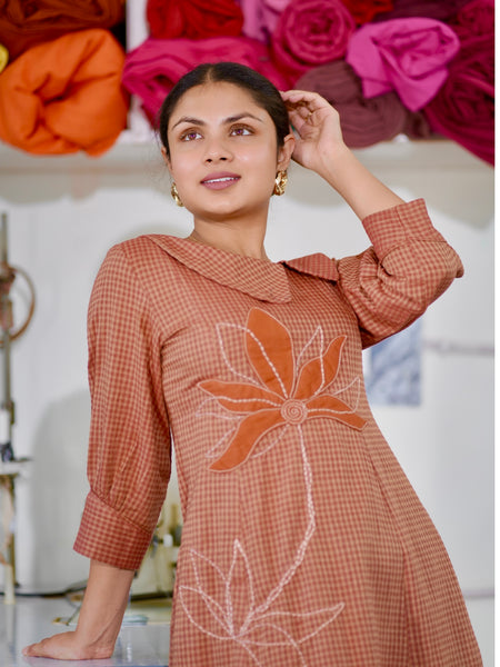 Cotton Gingham Gulnaar Dress With Appliqué Details