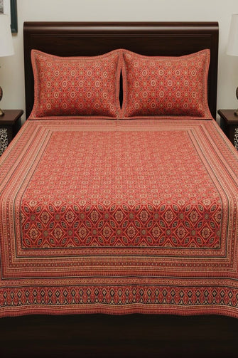Rajasthani Bagru Hand-Block Printed Bed-sheet with Pillow Cover