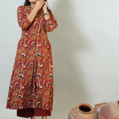 Meera Hand Block Printed Angrakha Pattern Kurta With Hand Embroidery Details