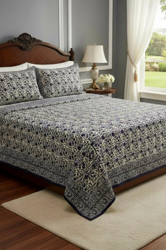 Rajasthani Bagru Hand-Block Printed Bed-sheet with Pillow Cover